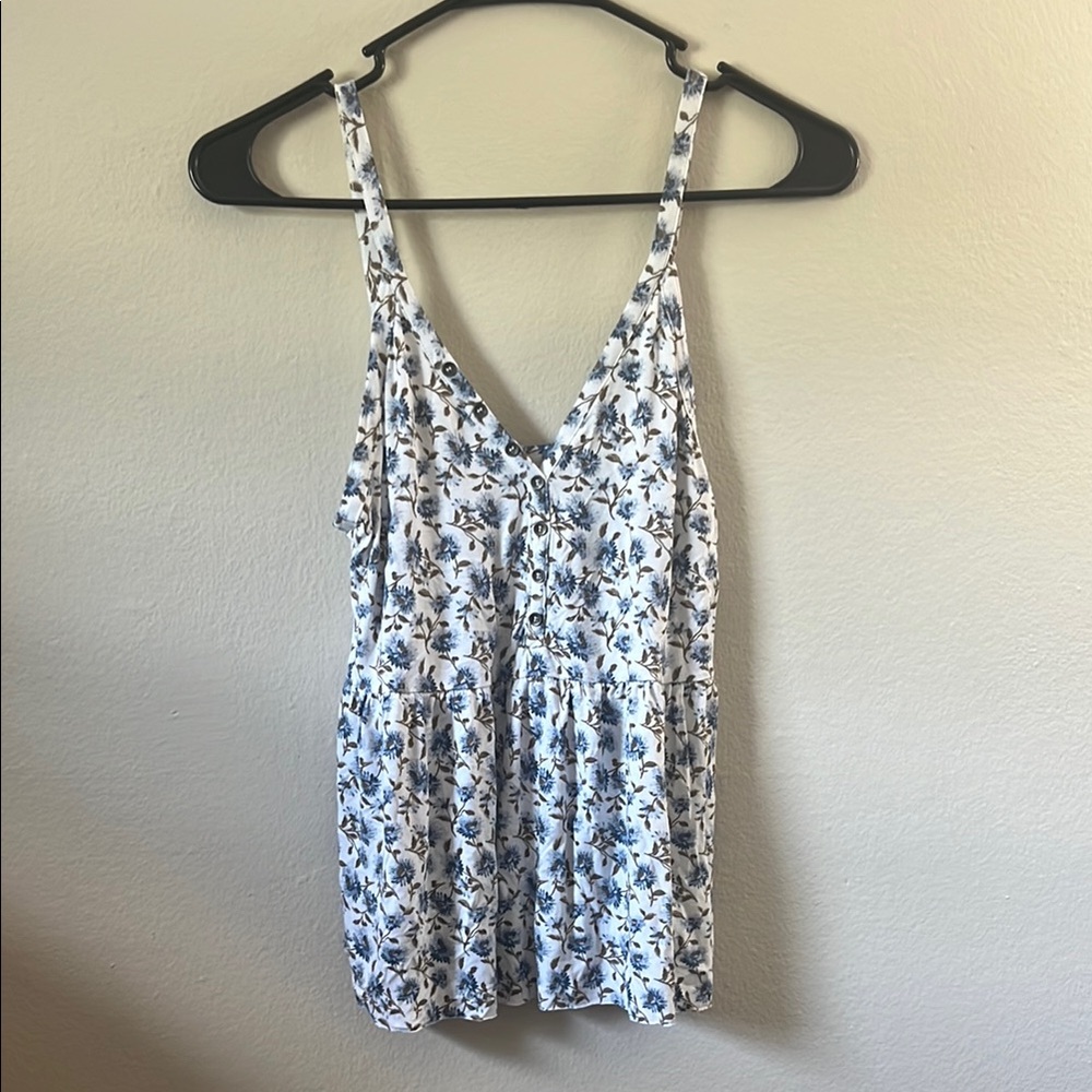 American Eagle Outfitters White and Blue Tiered Camisole
